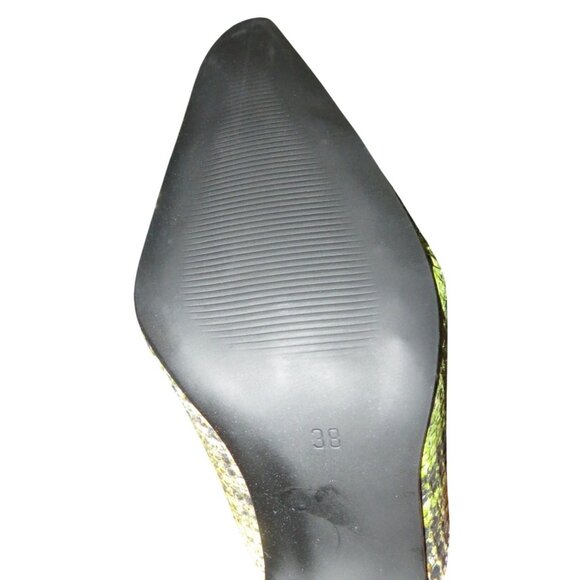 F Mode Verdon Green Viper Anis Snakeskin Italian Leather Square Toe Kitten Mules - Picture 10 of 14